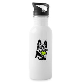 Deutscher Schäferhund Balljunkie Hunde Wilsigns - Trinkflasche mit integriertem Trinkhalm - Weiß - Rechts