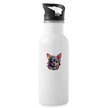 Chihuahua | Abstrakte Malerei | Farbe | Niedlicher - Trinkflasche mit integriertem Trinkhalm - Weiß - Rechts