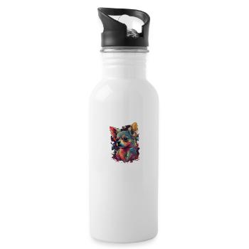 Chihuahua | Abstrakte Malerei | Farbe | Niedlicher - Trinkflasche mit integriertem Trinkhalm - Weiß - Rechts