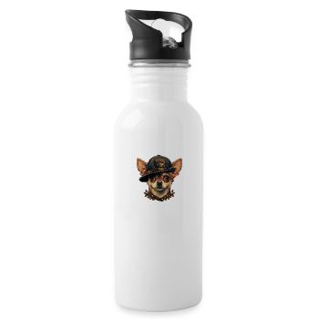 Chihuahua | Polizei Polizist Polizistin Hut - Trinkflasche mit integriertem Trinkhalm - Weiß - Rechts
