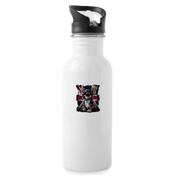 Chihuahua - Großbritannien England Flagge Farben - Trinkflasche mit integriertem Trinkhalm - Weiß - Rechts