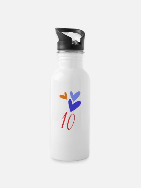10. 10 JAHRE. 10. Jahrestag. JUBILÄUM 10 JAHRE. - Trinkflasche mit integriertem Trinkhalm - Weiß