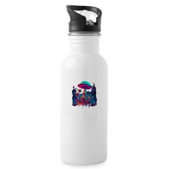 Mushroom | Fantasy Pilze Wald Natur Goa Festival - Trinkflasche mit integriertem Trinkhalm - Weiß - Rechts