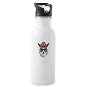 Lama Wintersport - Trinkflasche mit integriertem Trinkhalm - Weiß - Rechts