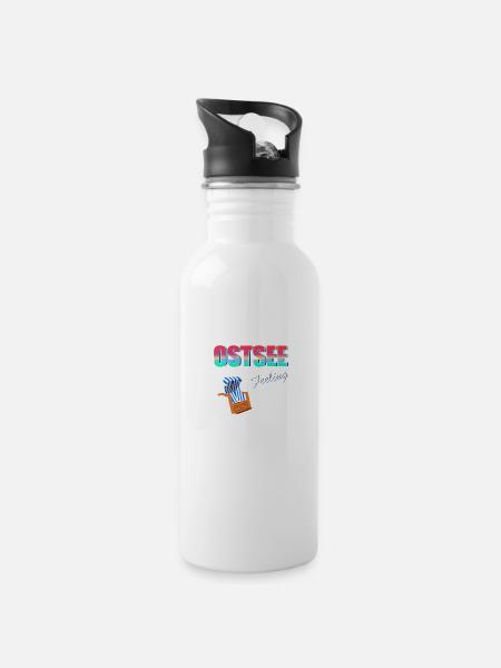 Ostsee Feeling - Trinkflasche mit integriertem Trinkhalm - Weiß