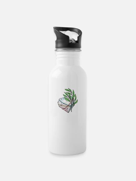 Kristall Herz - Trinkflasche mit integriertem Trinkhalm - Weiß