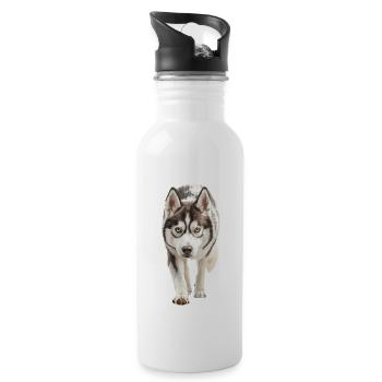 Sibirischer Husky - Trinkflasche mit integriertem Trinkhalm - Weiß - Rechts