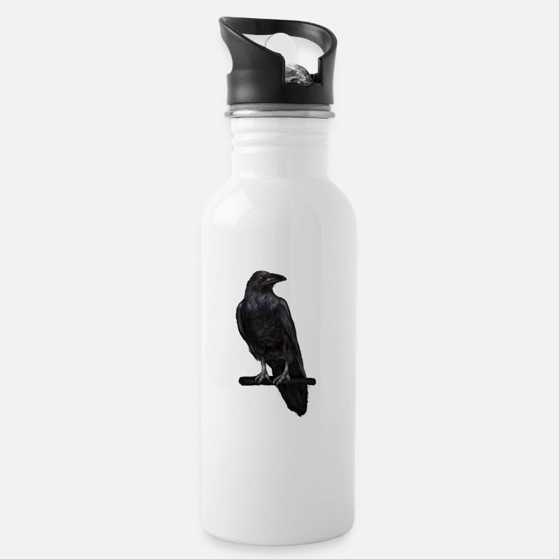 raven - Water bottle with straw - white