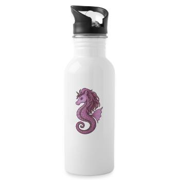 Hippocampe de mer Licorne Rose Violet - Gourde avec paille intégrée - blanc - Droite