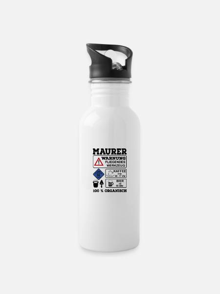 Maurer - Trinkflasche mit integriertem Trinkhalm - Weiß