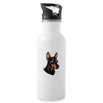 Doberman chien bande dessinée cool - Gourde avec paille intégrée - blanc - Droite