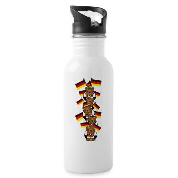 Sport Bären mit vielen Deutschlandfahnen. - Trinkflasche mit integriertem Trinkhalm - Weiß - Rechts