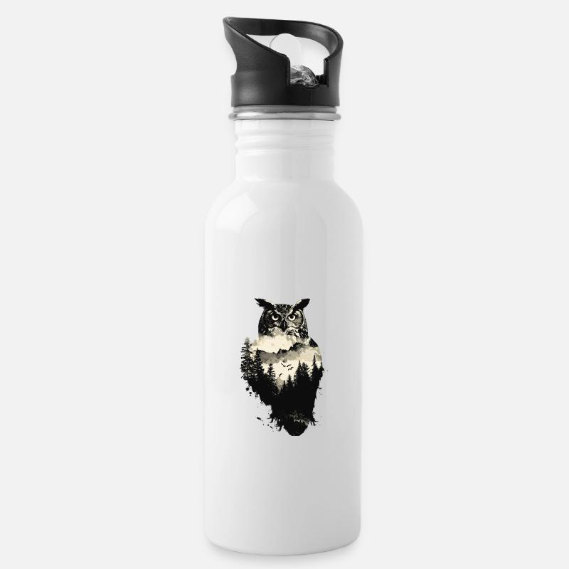 Eule Tier Eulen Vogel Küken Wald Natur - Trinkflasche mit integriertem Trinkhalm - Weiß