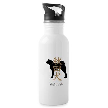 Akita, kanji and text - Water bottle with straw - white - Right