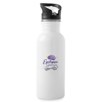 Epilepsie Spoonie: Hirn & Löffel Design - Trinkflasche mit integriertem Trinkhalm - Weiß - Rechts