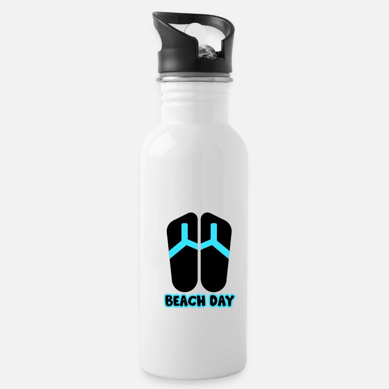 Beach Day Flip Flop in schwarz/blau - Trinkflasche mit integriertem Trinkhalm - Weiß