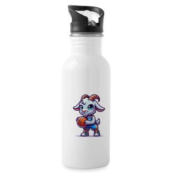 Cute Goat Playing Basketball Design - Water bottle with straw - white - Right