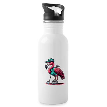 Cool flamingo playing golf - Water bottle with straw - white - Right