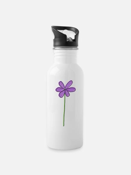 Lila Blume mit sanften Farbverlauf - Trinkflasche mit integriertem Trinkhalm - Weiß