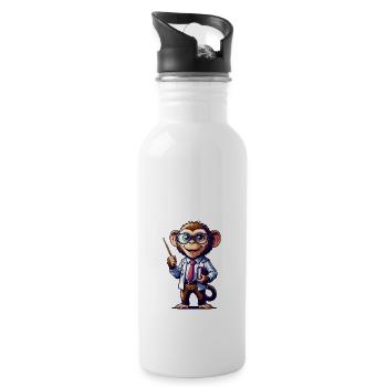 Cute Monkey Teacher - Water bottle with straw - white - Right