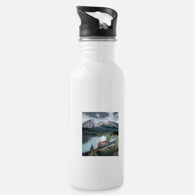 Zugfahrt durch Berglandschaften, Kanada - Trinkflasche mit integriertem Trinkhalm - Weiß