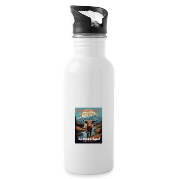 Highland Cow Cartoon Landscape "Highland Bliss, Fi - Trinkflasche mit integriertem Trinkhalm - Weiß - Rechts