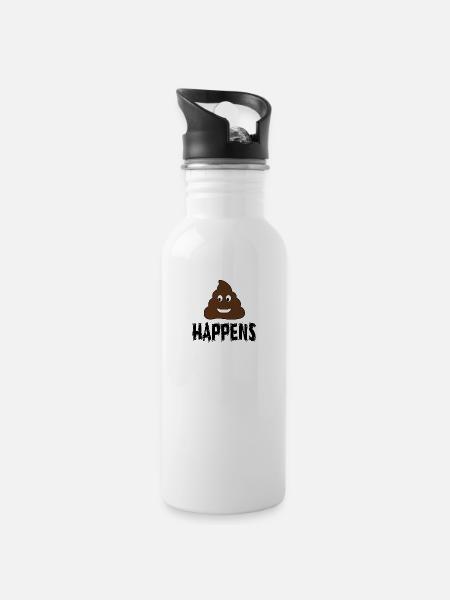 Shit Happens Cartoon - Trinkflasche mit integriertem Trinkhalm - Weiß