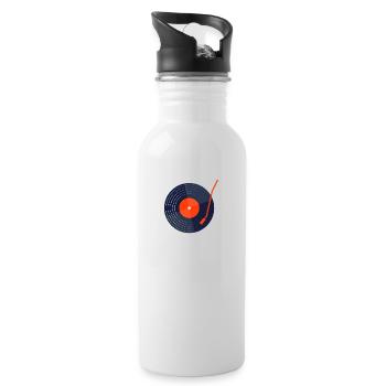 Retro Vinyl Vintage Schallplatte - Trinkflasche mit integriertem Trinkhalm - Weiß - Rechts