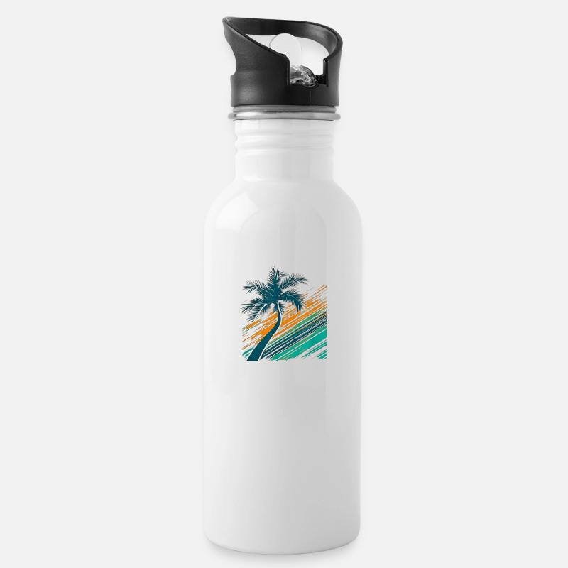 Palm Tree Logo - Trinkflasche mit integriertem Trinkhalm - Weiß