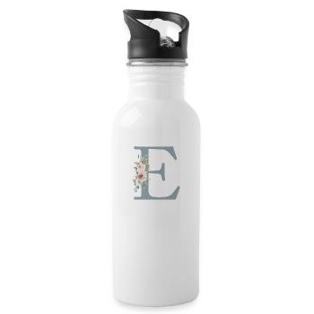 E| Monogram | Eucalyptus Pastel Flower Blue - Water bottle with straw - white - Right