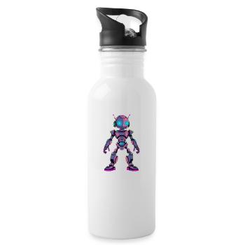 KI - Futuristischer Neon-Roboter - Trinkflasche mit integriertem Trinkhalm - Weiß - Rechts