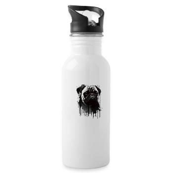 Mops Schablonen Design Weiß Und Schwarz - Trinkflasche mit integriertem Trinkhalm - Weiß - Rechts