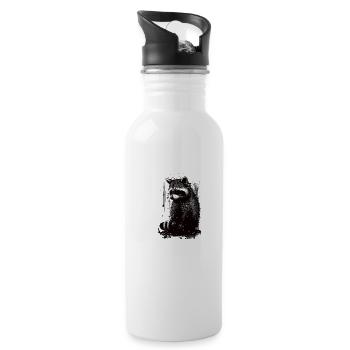 Waschbär Weiß & Schwarz Schablone - Trinkflasche mit integriertem Trinkhalm - Weiß - Rechts