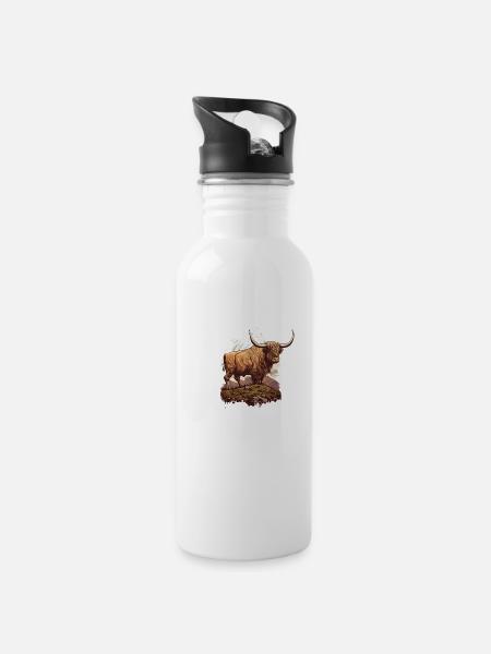 Vache des Highlands - Gourde avec paille intégrée - blanc