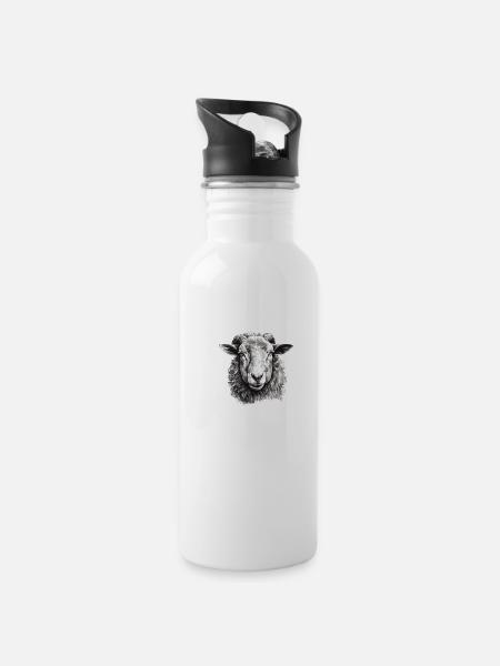 Schaf-porträt - Trinkflasche mit integriertem Trinkhalm - Weiß