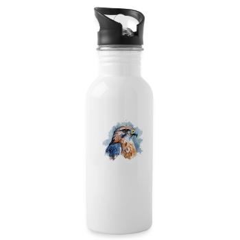 Falke Aquarell Porträt - Trinkflasche mit integriertem Trinkhalm - Weiß - Rechts