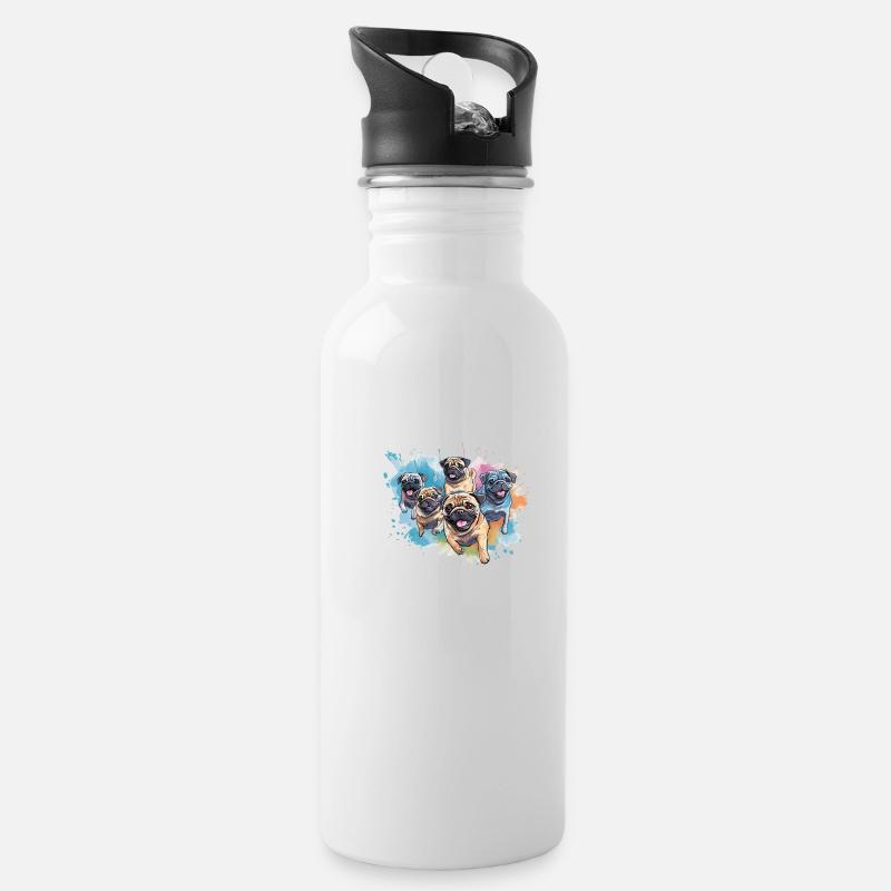 Pug party - Water bottle with straw - white