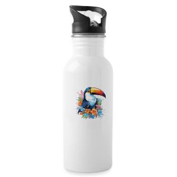 Colorful watercolor art - Cute toucan design - Water bottle with straw - white - Right
