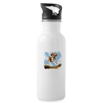 American Foxhound Liebhaber, Hundebesitzer - Trinkflasche mit integriertem Trinkhalm - Weiß - Rechts