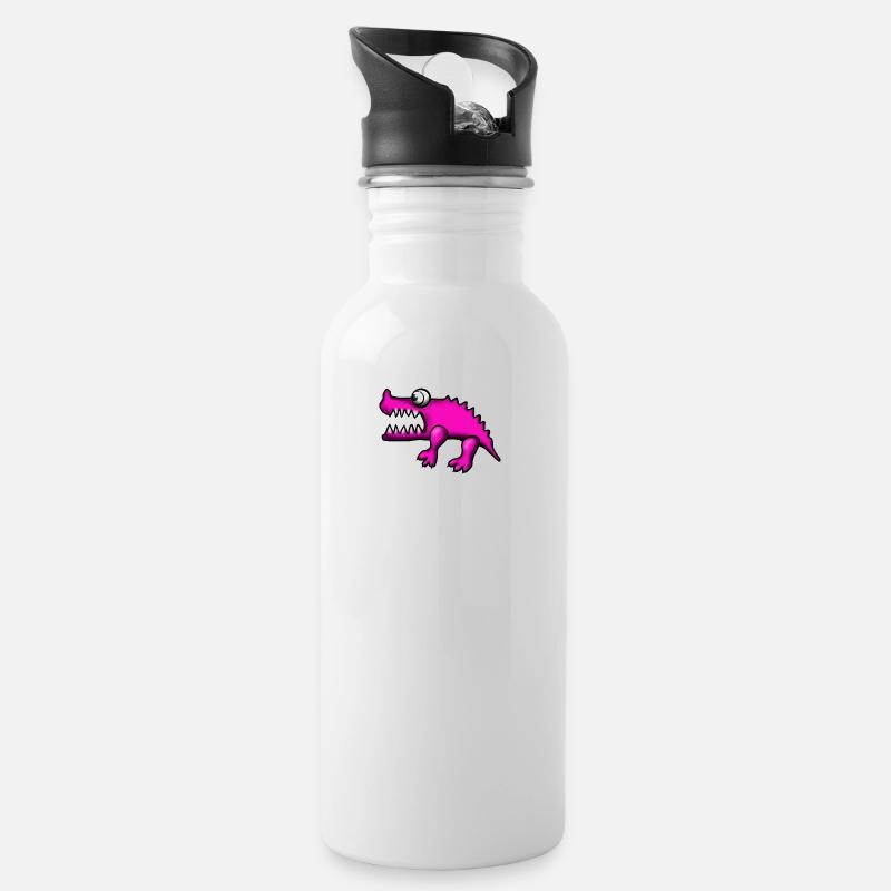 crocodile rose - Gourde avec paille intégrée - blanc
