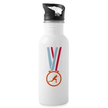 sports medal fencing champion - Water bottle with straw - white - Right