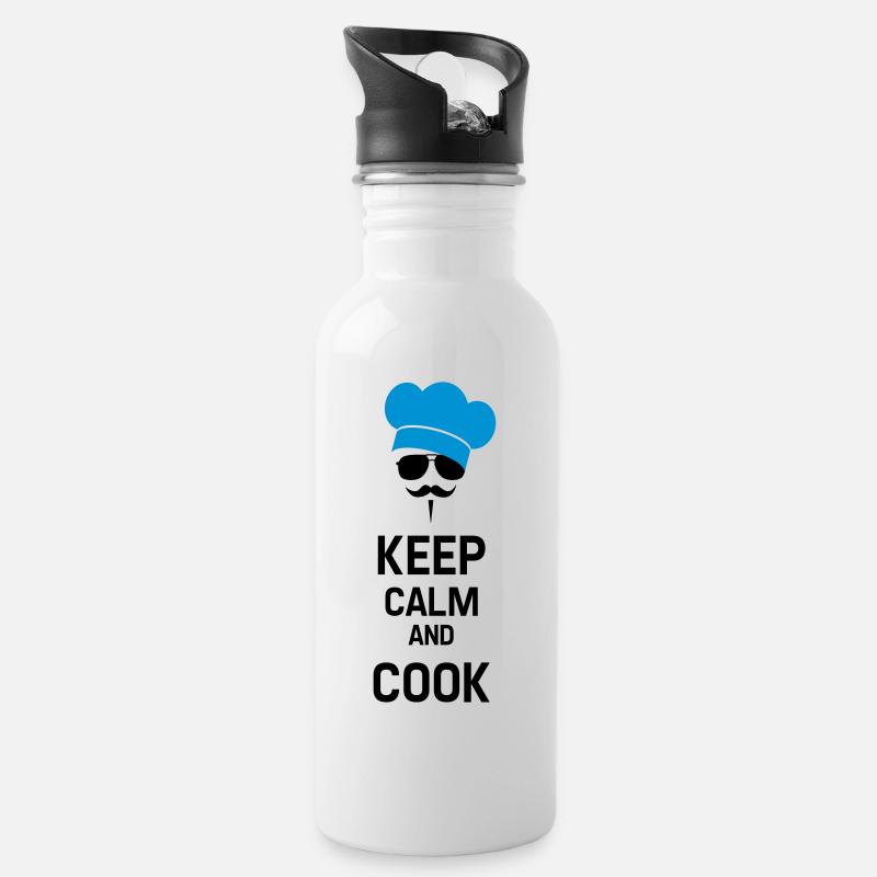 Cook with Moustache - Gourde avec paille intégrée - blanc