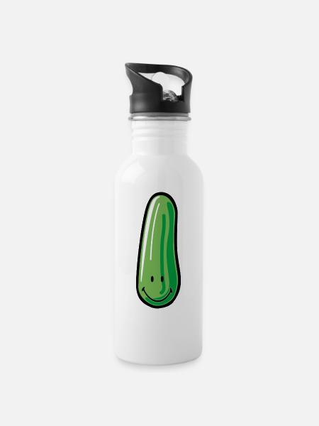 Smiley Cucumber - Trinkflasche mit integriertem Trinkhalm - Weiß
