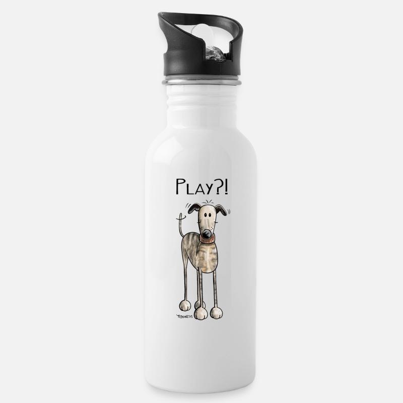 Play Galgo Espanol - Hund - Greyhound - Comic - Trinkflasche mit integriertem Trinkhalm - Weiß
