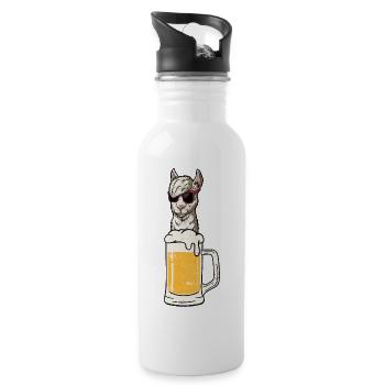 Alpaca Lama Beer Beer Lovers Gift - Water bottle with straw - white - Right
