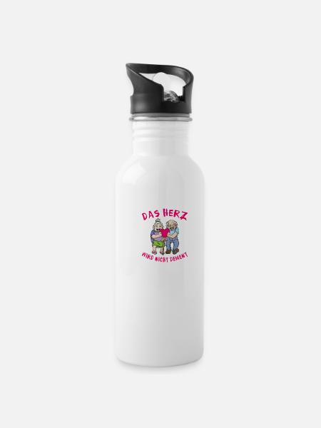 Das Herz Wird Nicht Dement - Trinkflasche mit integriertem Trinkhalm - Weiß