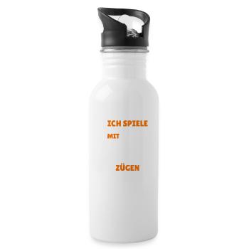 Modelleisenbahn Eisenbahn Spruch Geschenk Rentner - Trinkflasche mit integriertem Trinkhalm - Weiß - Rechts