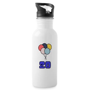 20. 20 JAHRE. 20-JÄHRIGES JUBILÄUM. GEBURTSTAG 20 JAHRE. - Trinkflasche mit integriertem Trinkhalm - Weiß - Rechts