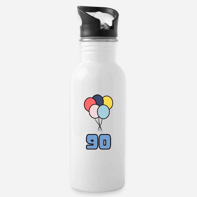 90. 90 ANS. 90e ANNIVERSAIRE. ANNIVERSAIRE 90 ANS. - Gourde avec paille intégrée - blanc