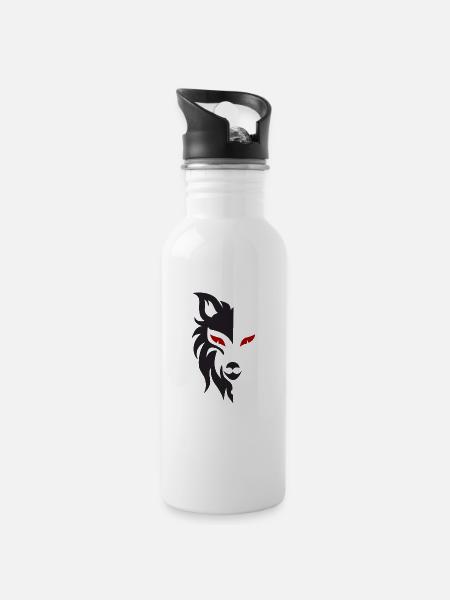 Wolf Logo - Trinkflasche mit integriertem Trinkhalm - Weiß